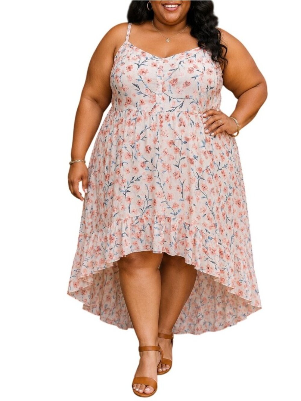 Torrid Plus Size 4 (4X) Dress Hi-Lo Floral Print Sleeveless Adjustable Straps